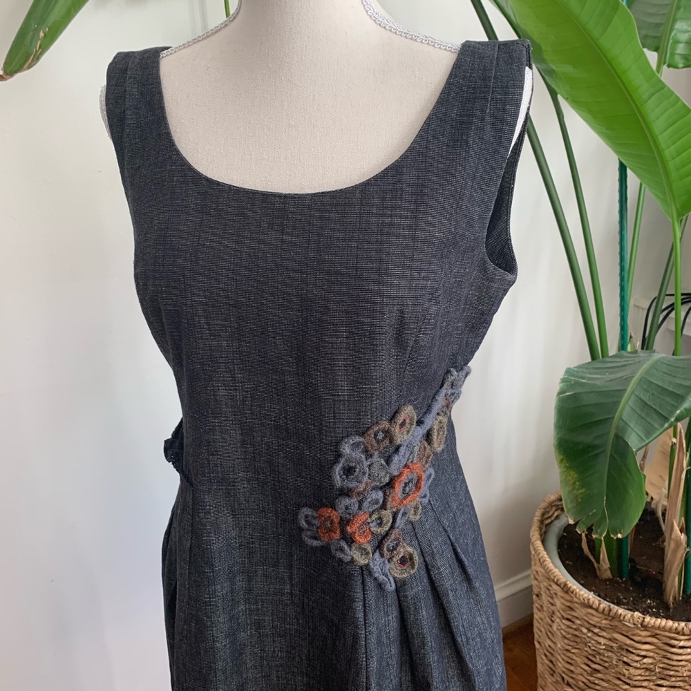 Anthropologie Jean Dress. Crochet detail.